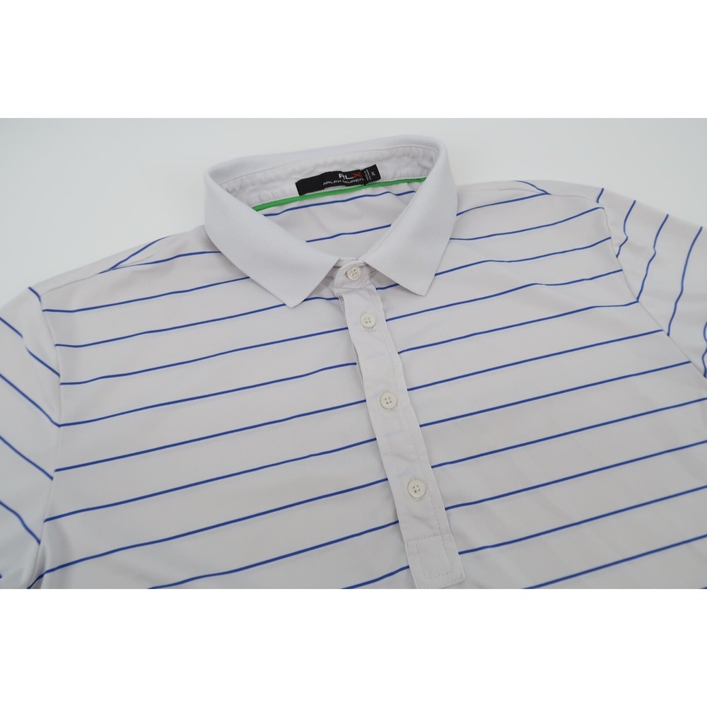 RLX Ralph Lauren Mens XL Blue White Striped Performance Wicking Golf Polo Shirt